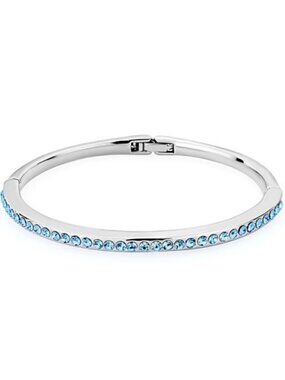 Pugster Silver Bangle Bracelet with Light Blue Crystals